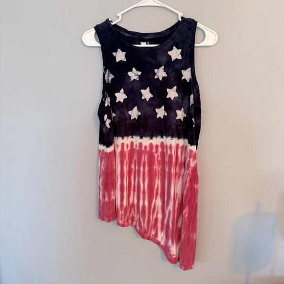 Chaps Red White & Blue Stars & Stripes Asymmetrical Tank Top Women's Size Medium - Picture 1 of 7